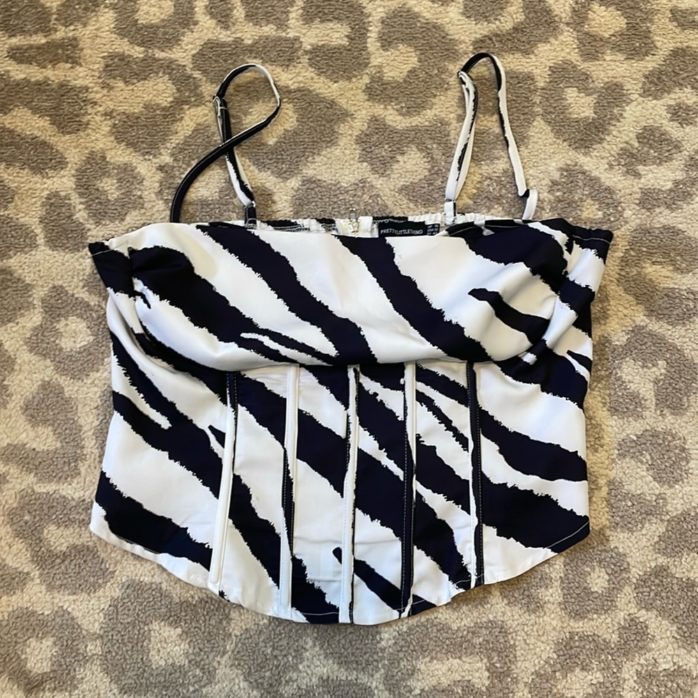 PrettyLittleThing Zebra Cowl Neckline Corset Top 12